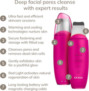 GESKE SmartAppGuided MicroCurrent Skin Scrubber & Blackhead Remover 9 in 1 Skincare Tool Pores Cleaner Anti-Aging and Cleansing Professional face Lift Blackheads Removal & Extraction - Magenta Pink