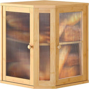 Bamboo Bread Box, Kitchen Countertop Corner Bread Box, Large Capacity 2-Tier Bread Container, Bread Storage Container with Dual Rippled Acrylic Doors, for Kitchen Food Storage