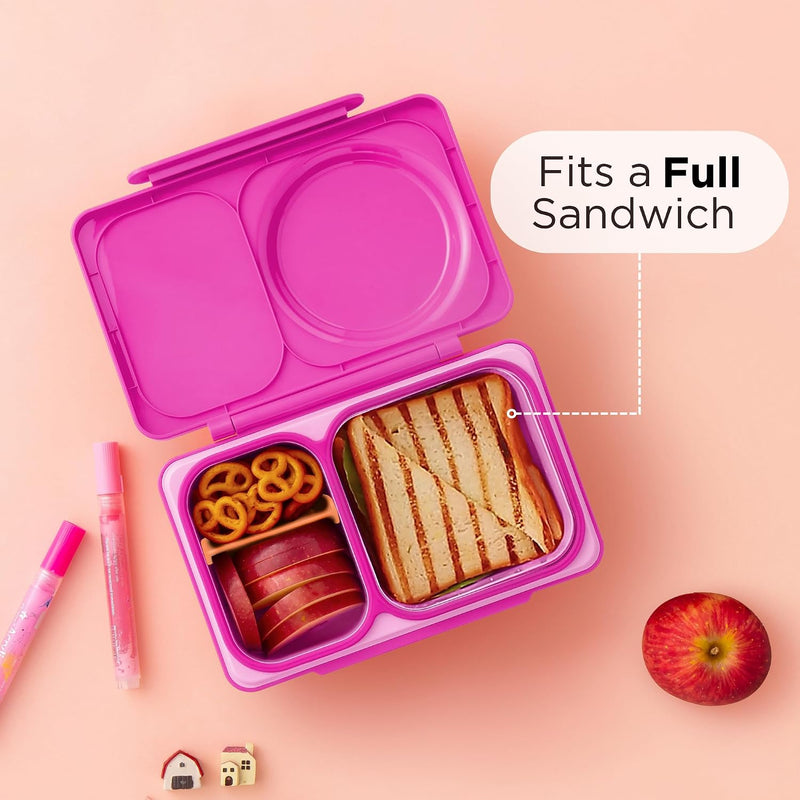 OmieBox UP bento Box for Kids Insulated Lunch Box Leak Proof Vacuum Insulated Thermal Food jar Cooler ice Pack 2 Compartments (Pop Pink)