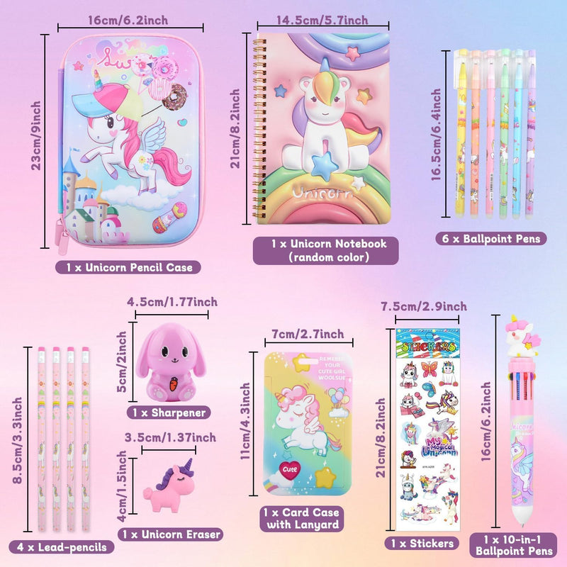 Unicorn Pencil Case,Cute Stationary Set for Girls,3D EVA School Large Capacity Pencil Pen Pouch for Kids,Stationery Set School Supplies,Back to School Gifts for Kids,Pink