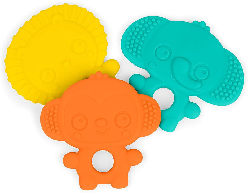 Bright Starts Gummy Buddies 3-Pack Textured Teethers - BPA-Free Elephant, Lion, Monkey - Unisex, 3 Months +