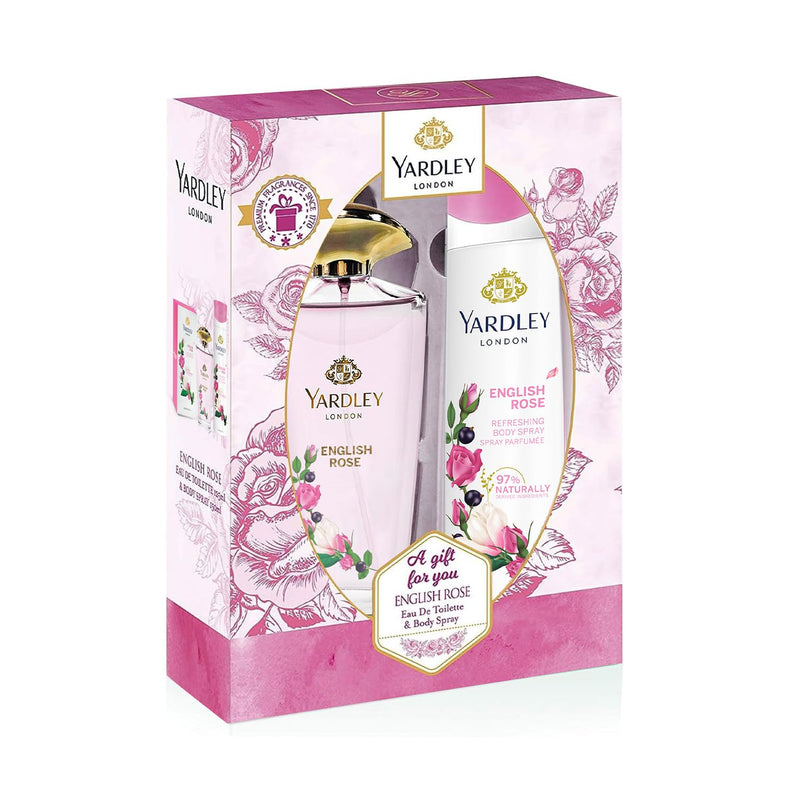 Yardley London English Rose Perfumed Gift Set - Eau De Toilette 125ml + Body Spray 150ml Enchanting Floral Fragrance With Rose, Tea Accord & Bergamot For Women