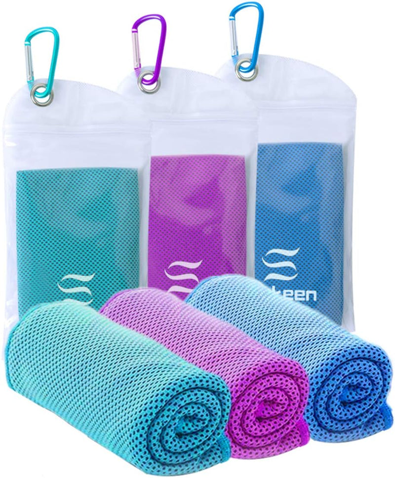 4 Pack Cooling Towel (40"x12"),Ice Towel,Soft Breathable Chilly Towel,Microfiber Towel for Yoga,Sport,Running,Gym,Workout,Camping,Fitness,Workout & More Activities(Dark Blue/Dark Gray/Brown/Black) - Lake Blue/Purple/Blue 40" x 12"