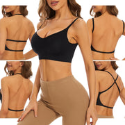 Low Back Bra for Women Wirefree Seamless Bra Backless Multiway Straps Convertible Halter Bra with Padded Removeable - Black