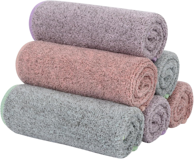 SINLAND Microfiber Face Towels Ultra Soft Facial Washcloths Face Cloth for Bath 12Inch x 12Inch 6 Pack - Curry+green+purple 12inchx12inch 6pack
