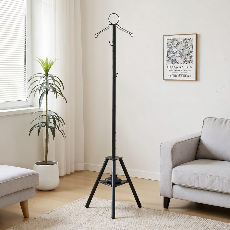 Clothes Incense Burner Stand, Tall Metal Coat Rack with Built-in Bakhoor Burner, Multifunction Hanging Rack with Hooks & Vent Holes for Thobe, Abaya, Coats and Hats(185cm Black)