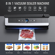 8 in 1 Food Vacuum Sealer Machine, Vacuum Sealer Machine with Build-in Cutter Automatic Air Sealing System LED Indicator for Food Storage Dry and Moist Food Modes with 5 Pcs Seal Bags Kit (Black)