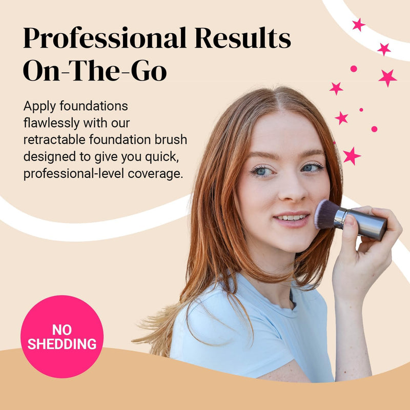 KESHIMA Flat Top Retractable Makeup Brush - Premium Retractable Kabuki Brush, Blush Brush, Foundation Brush for Liquid Makeup, Powder and Cream