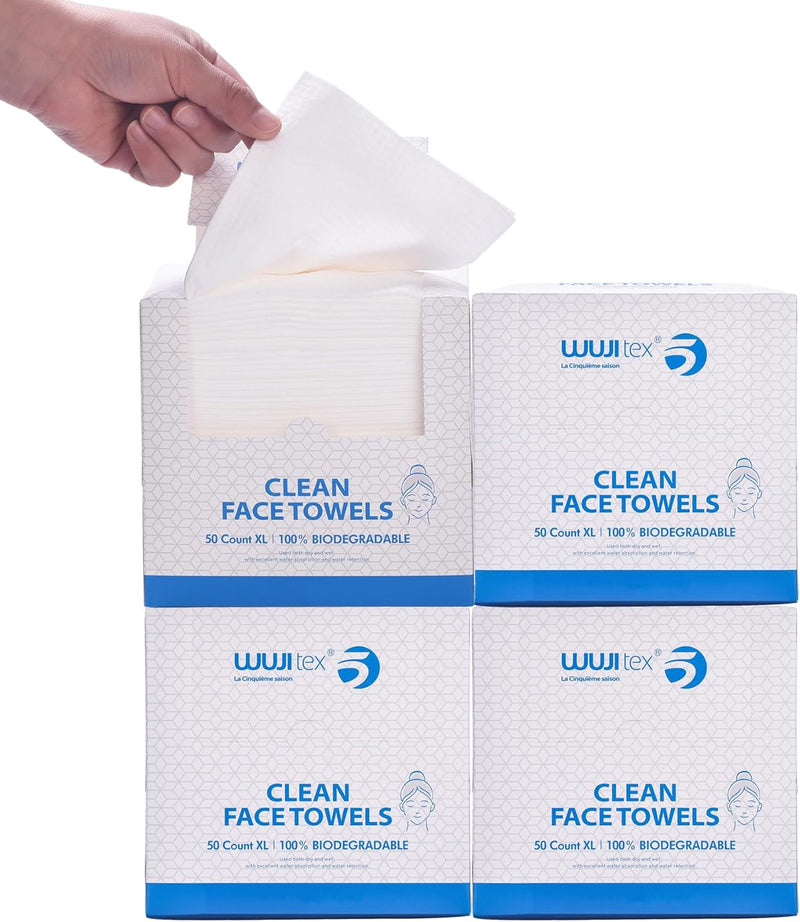 BIEWO Disposable Clean Face Towels, Cotton Face Towelette Soft Dry Wipes, Large Facial Cloths Simple Makeup Remover Wipes Thick Tissues for Sensitive Skin, 50 Ct, 1 Pack (1 PACK=50 COUNT)