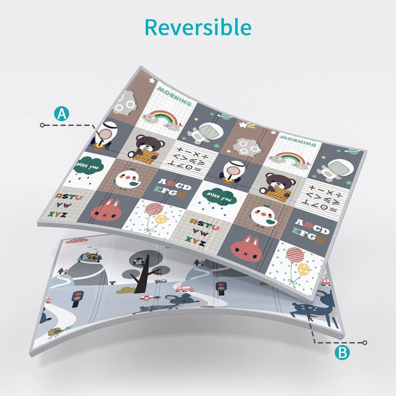 Skade SAKDE Baby Play Mat, Extra Large Folding Baby Crawling Mat, Waterproof Reversible Playmat Foam Anti-Slip Portable Kids Play Mat with Storage Bag for Infant, Toddler, 180 * 200 * 2 cm (White)