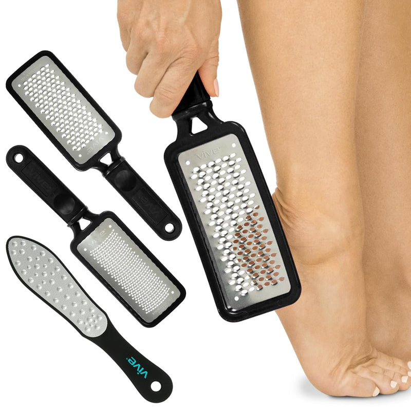 Vive Foot File Callus Remover Pedicure Tool Kit For Care Dead Skin Heel Scrub Shaver And Rough Patch Eliminator Remover For Dry And Wet Toe And Feet Peel Rasp Scrubber Blade Variety Pack (3) Multi