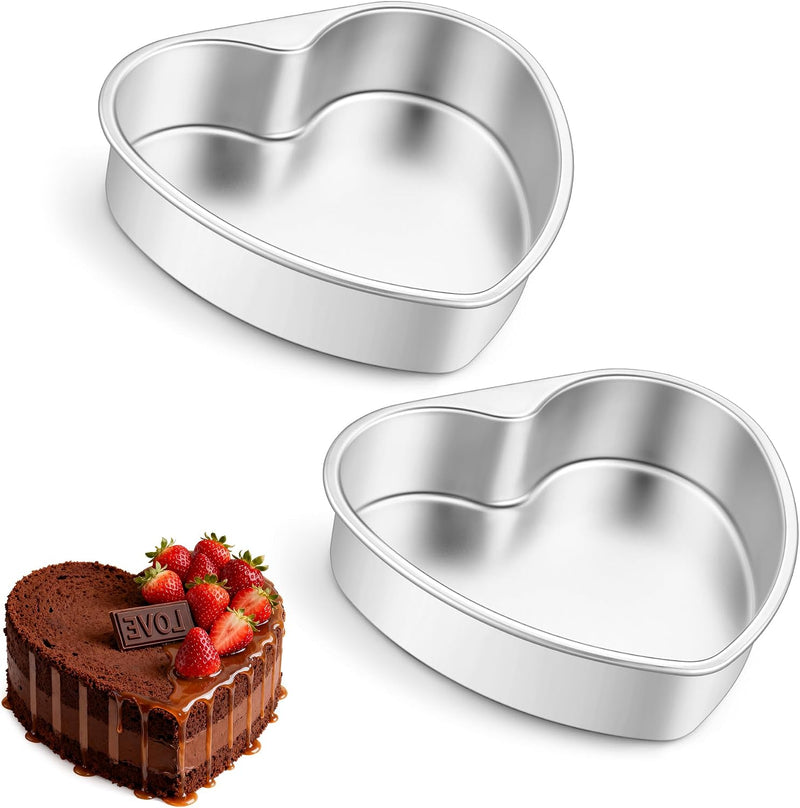 E-far - 6 Inch Heart Shaped Cake Pan, 2 Small Stainless Steel Heart Shaped Cake Pans, Baking Pan for Valentine's Day, Anniversary, Wedding, Non-Toxic - 10-Inch (Set of 2)