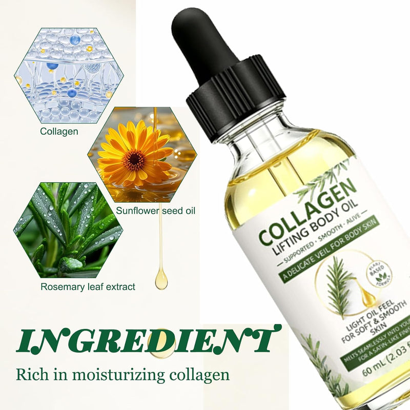 Collagen Lifting Body Oil After Shower, Hydrating Collagen Oil, Moisturizing Anti Aging Silk Body Oils for Women & Men, Smooth & Anti Wrinkles, Lightweight Non-Greasy, 2.03 Fl Oz