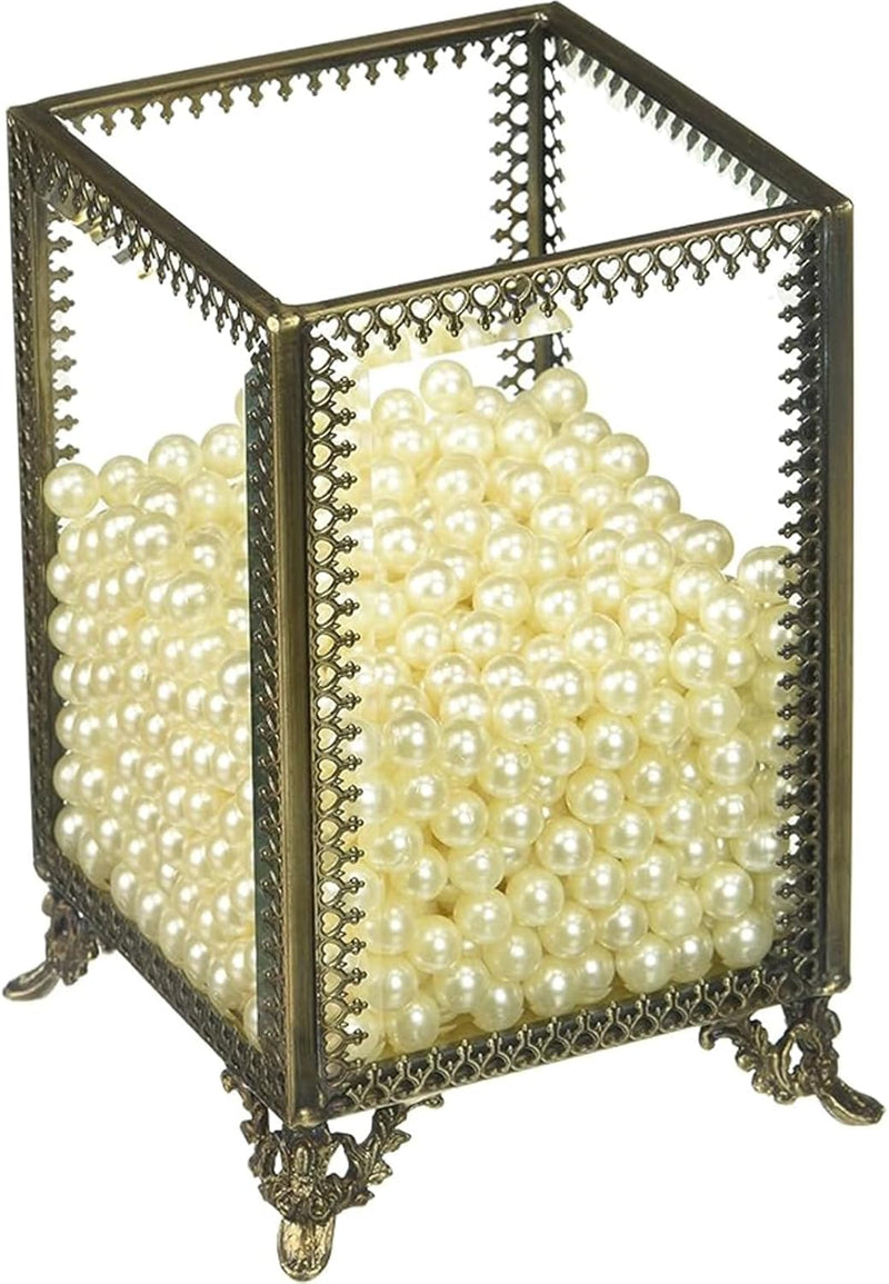 Putwo MakEUp Organizer Vintage 4 Sections Brushes Holder Make Up Storage With Free White Pearls - Clear