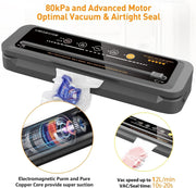 MEGAWISE 80kPa Vacuum Sealer, One-Touch Automatic Food Saver with Dry Moist Fresh Modes, Portable Vacuum Sealing Machine with 10 Vacuum Bags & Cutter - 15.2 x 4.1 x 2.3 inches black