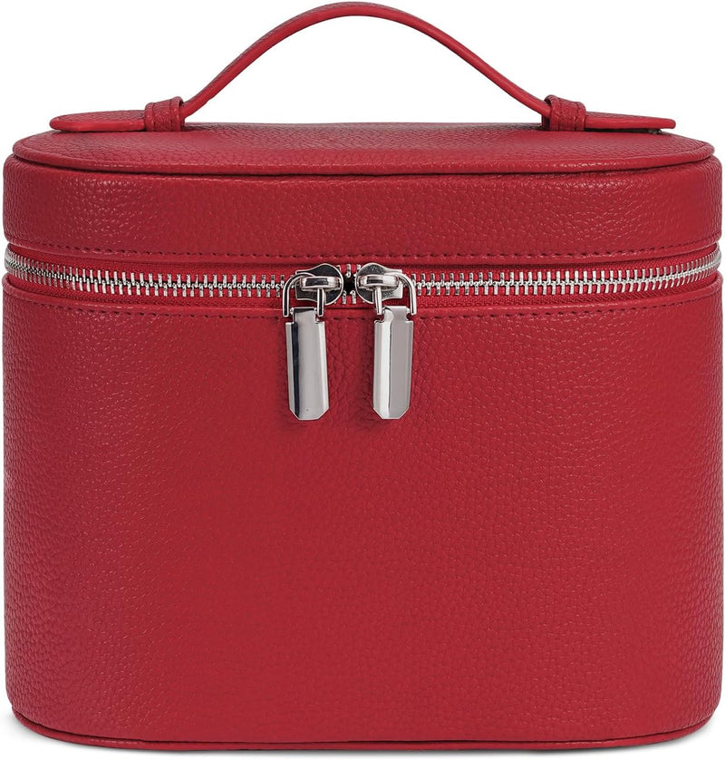 Makeup Bag Travel Makeup Bag with Compartments and Handle Portable Toiletry Bag for Women - Red