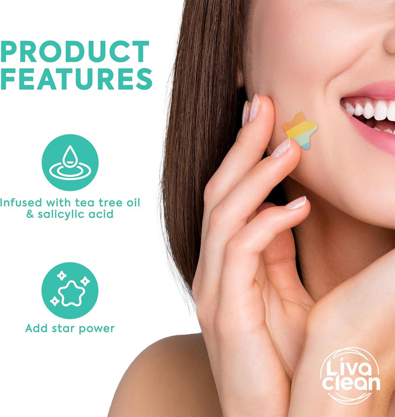 LivaClean Star Pimple Patches for Face w/Hydrocolloid, Salicylic Acid & Tea Tree, 240 Patches, Hydrocolloid Acne Patch, Cute Star Pimple Patch for Healing Stickers Zit Superstar