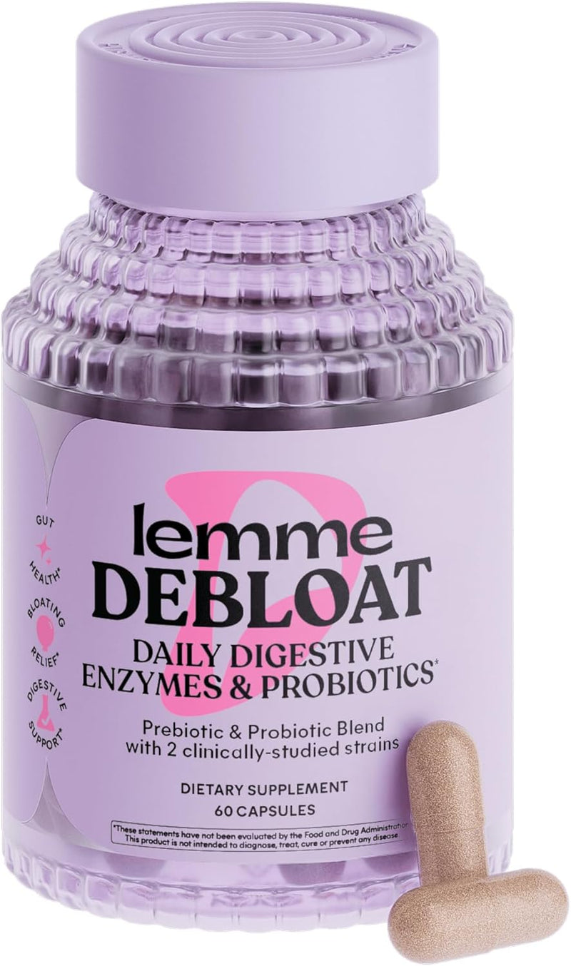 Debloat 3-in-1 Prebiotic, Probiotic & Digestive Enzyme Capsules for Bloating & Gas Relief - 2 Clinically Studied Probiotics w/5 Digestive Enzymes to Improve Digestion, Women & Men, Vegan, 60 ct