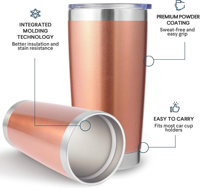 Volhoply 20oz Stainless Steel Tumbler with Lid and Straw,Double Wall Insulated Travel Iced Coffee Mug Fits Car Cup holder,Powder Coated Cups for Hot and Cold Drinks,Gifts for Women Men（White,1 Set）