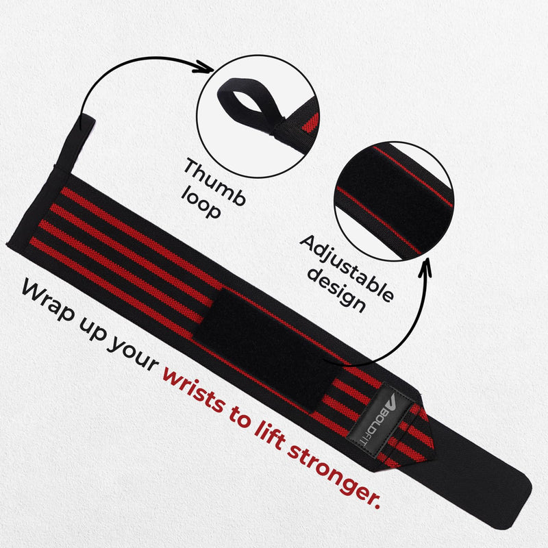 Boldfit Wrist Supporter for Gym Wrist Band for Men Gym & Women with Thumb Loop Straps - Wrist Wrap Gym Accessories for Men Hand Grip & Wrist Support Sports Straps for Gym, Weightlifting - (Red) - Red