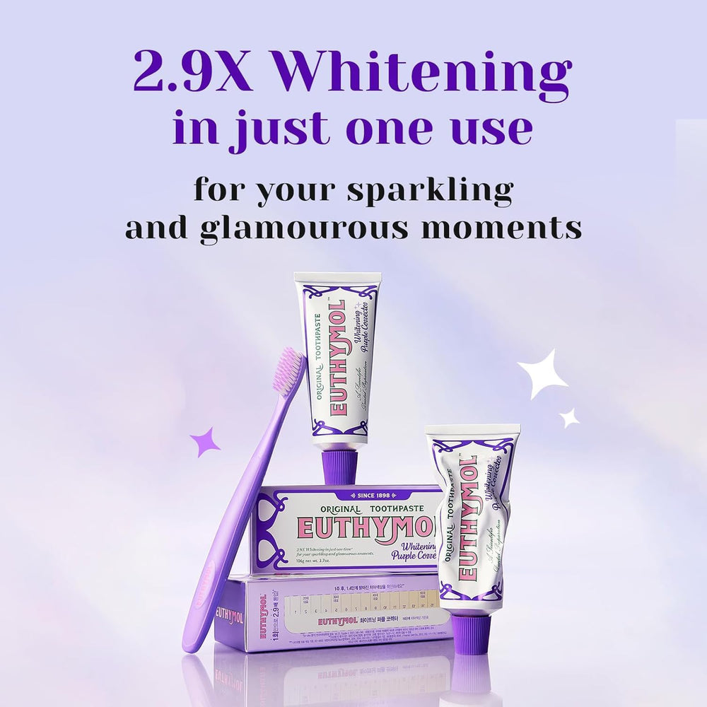 Euthymol Purple Whitening Toothpaste for Yellow & Sensitive Teeth Violet Tone-Up Formula, Instantly Brightens, 24H Stain Defense, Long-Lasting Fresh Breath (Pack of 2)