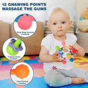 AM ANNA Baby Teething Toys 0-6 Months, Silicone Pull String Interactive 3 in 1 Baby Rattle Activity Ball, Baby Sensory Chew Toys for Boys & Girls