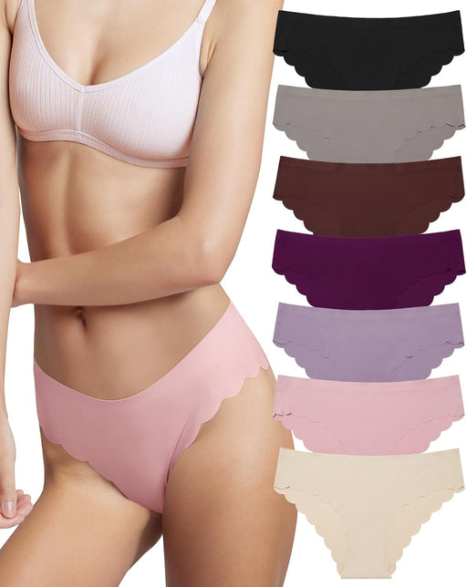 Seamless Underwear for Women No Show Ice Silk Bikini Breathable Hipster Wavy Sides Invisibles Panties 7 Pack S-XL - 7 Pack Multicolor-c