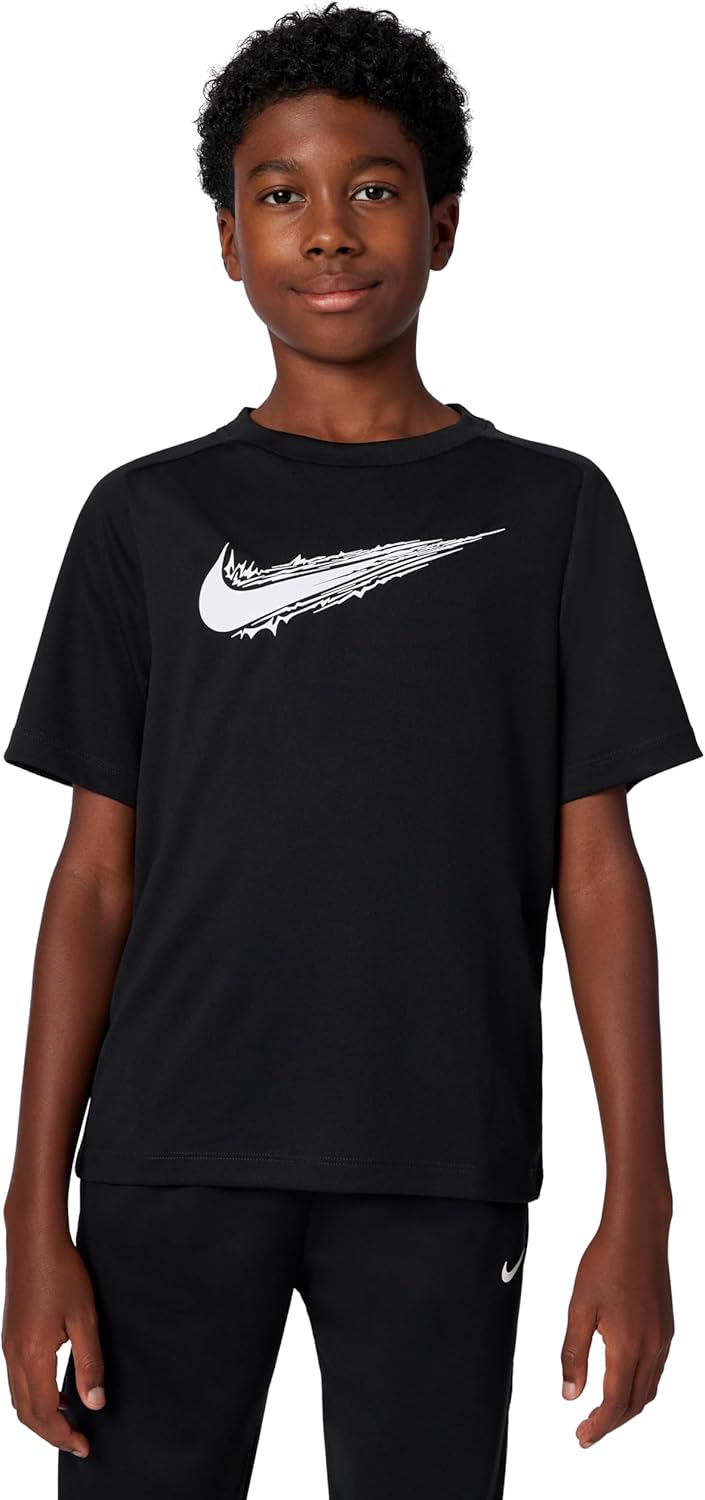 Unisex Children's Multi Dri-Fit Short-Sleeved Shirt for Older Children (Boys) Short Sleeve Shirt - BLACK(WHITE)