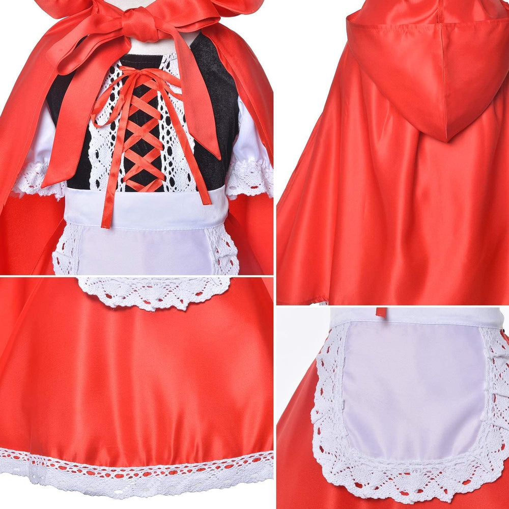 Doodle Kiddo Little Red Riding Hood Costume for Girls with Hooded Cape, Dress, Apron, Hairband & Pumpkin Bucket Halloween Costume for Girls Fairy Tale Fancy Dress Outfit Cosplay Costume for Kids