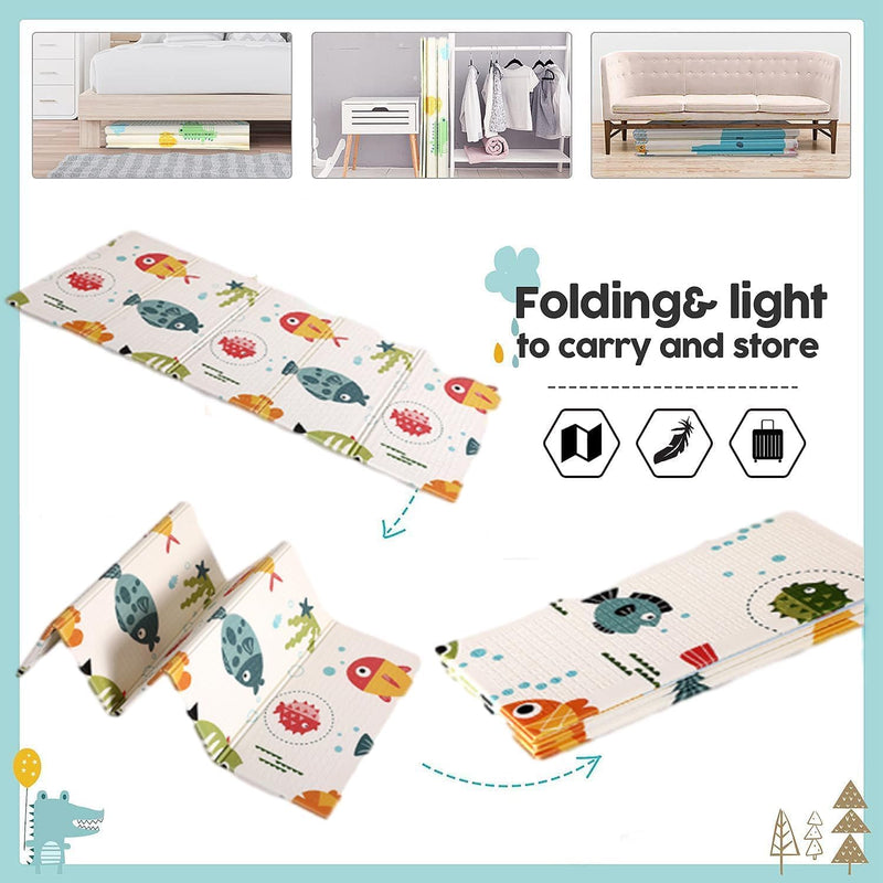 AM ANNA Baby Floor Play Mat, 0.6 in Thicker Reversible Foldable Baby Play Mat,Extra Large Play Mat for Baby Waterproof Non Toxic Anti-Slip Reversible Foam Playmat for Baby Toddlers Kids(79"x71")