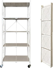 Sulfar Foldable Storage Organizer 4 Tier Storage Shelves Kitchen Cabinet Storage Rack Shelf Storage Multipurpose Rack for Living Room Bedroom Kitchen Garage (White, 1 Pack) - Multicolor 34 cm x 72 cm x 160 cm