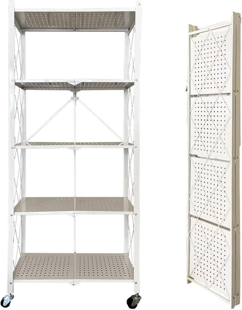 Sulfar Foldable Storage Organizer 4 Tier Storage Shelves Kitchen Cabinet Storage Rack Shelf Storage Multipurpose Rack for Living Room Bedroom Kitchen Garage (White, 1 Pack) - Multicolor 34 cm x 72 cm x 160 cm