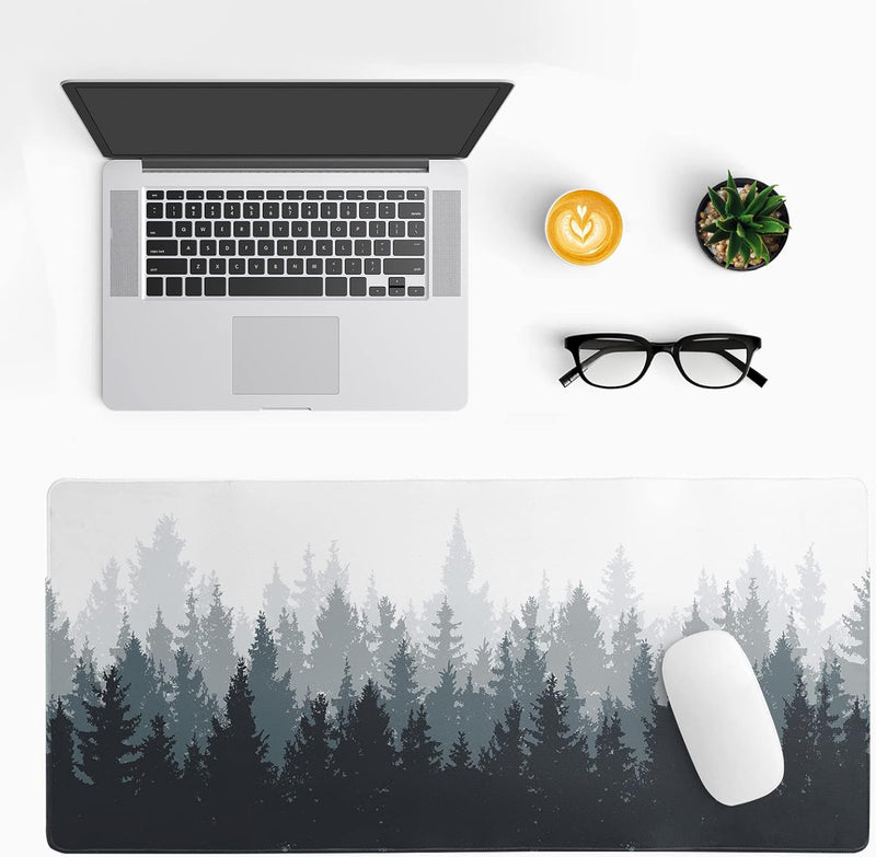 Desk Mat,Large Mouse Pad 31.5x11.8 Inch XL Extended Gaming Mouse Pad Mat with Non-Slip Base Stitched Edges Mousepad for Computer,Office,Keyboard and Laptop - Fog Misty Forest - Fog Misty Forest