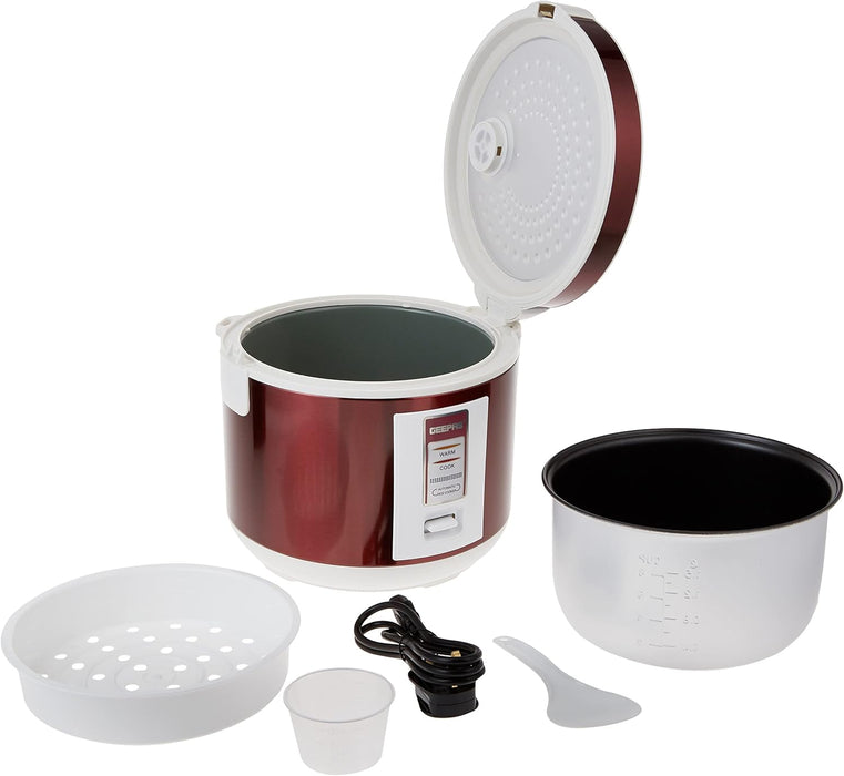 Geepas Electric Rice Cooker with Steamer Non-Stick Inner Po, 708 Watts, Red/White, 1.5 L, GRC4328N