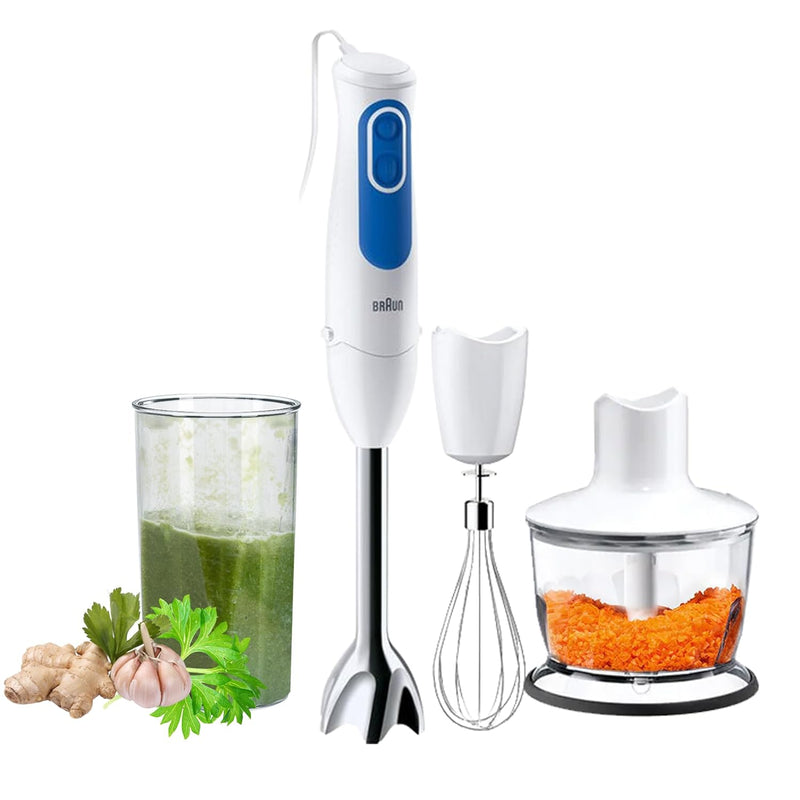 Braun Hand Blender MultiQuick 3 700W with 600ml BPA-free Beaker, 500ml Chopper, Whisk, Dual Speed, SplashControl & PowerBell Plus Technology MQ 3035 Sauce White"Min 1 year manufacturer warranty"
