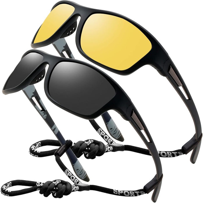Sports Sunglasses Polarized For Mens Womens Driving Fishing Running Wrap Around Sun Glasses Unbreakable Frame Goggles with Glasses rope Strap UV Protection
