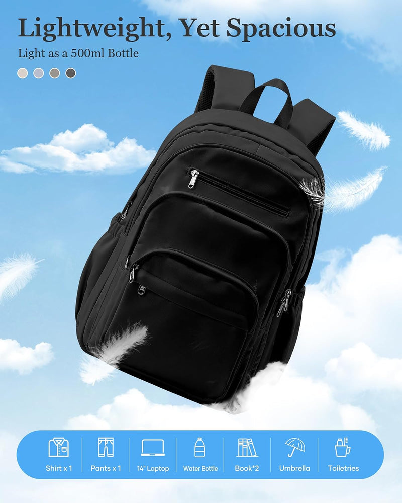 WEPOET Backpack Women Men School Backpack Large with Many Compartments Waterproof Backpack Lightweight for School Backpack Teenager Daypacks Backpack for Boys Girls, A1 black, Rucksack Backpacks