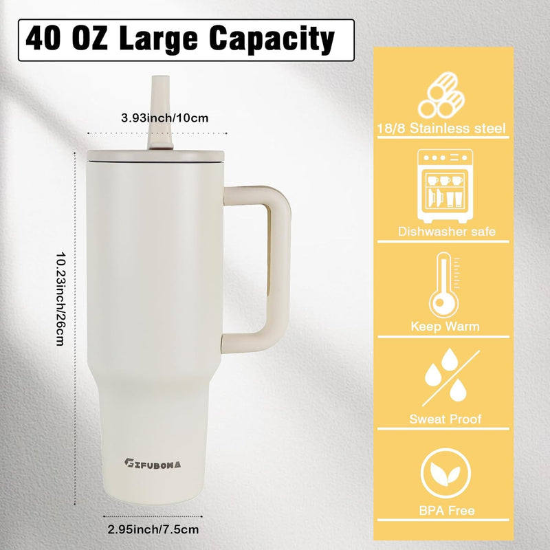 40 oz Tumbler with Handle and Flip Straw Insulated Cup Reusable Stainless Steel Water Bottle Travel Mug Cupholder Friendly, Black