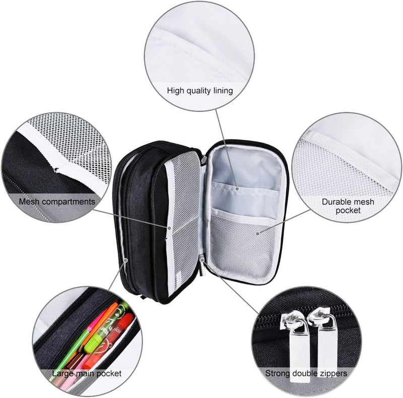 Large Capacity Waterproof Pencil Case - Multi-functional Black Stationery Desk Organizer, Ideal for Adults and Travel, with Multiple Compartments and Pockets