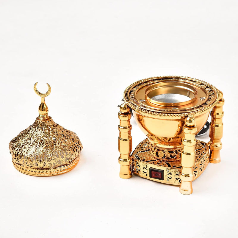 potow Gold Electric Incense Burner - Oud Frankincense Resin Burner - Large Mabkhara,Gold