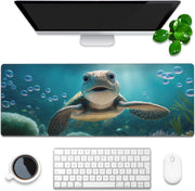 Desk Pad, Green Honeycomb Science Technology Extended Gaming Mouse Pad Large, 35.4"x15.7" Big Mouse Pad with Non-Slip Base and Stitched Edge, Long Computer Keyboard Mouse Mat for Home Office Work - 31.5"x11.8" Cute Sea Turtle