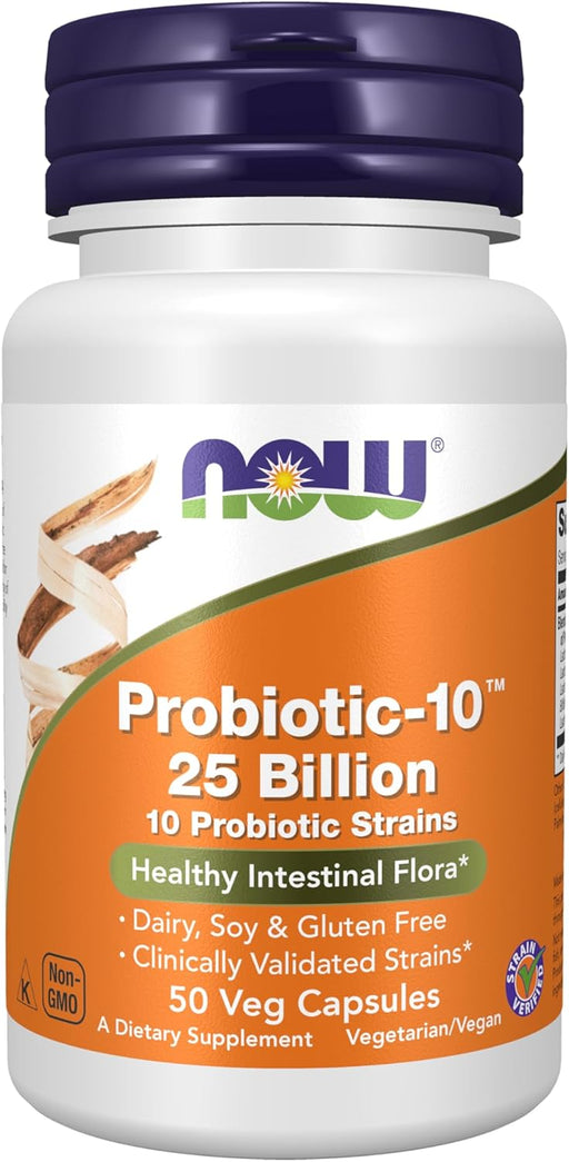 Foods Probiotic-10 25 Billion Multi-Strain Probiotic for Digestive Health, Gut Microbiome Balance & Immune System Support 50 Veg Capsules