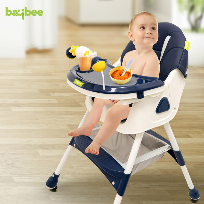 Baybee Baby High Chair for Kids with Adjustable Height and Footrest, Toddler Walker Feeding Booster Chair Seat for Baby with Tray, Wheel, Safety Belt and Cushion For Babies 6 Month to 4 Year (Green)