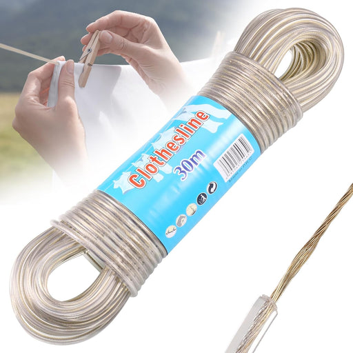 Fentar 30m Washing Line Rope,Heavy Duty Clothes Line Steel Core, Strong String 4mm Dia Clotheslines, Long Clothes Lines for Outside Garden Travel, Rustproof and Waterproof Washing Lines, 120kg LC
