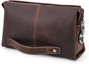 Leather Men Clutch Purse Bag, Mens Business Code Lock Wallet Anti Theft Clutch Phone Holder Handbag Travel - Brown