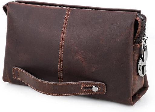 Leather Men Clutch Purse Bag, Mens Business Code Lock Wallet Anti Theft Clutch Phone Holder Handbag Travel - Brown