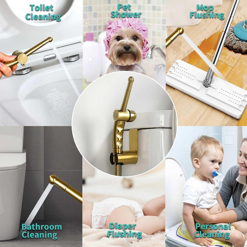 BARROCK All Metal Stainless Steel Hand Held Bidet Sprayer for Toilet, High Pressure Sprayer Head Brushed Gold