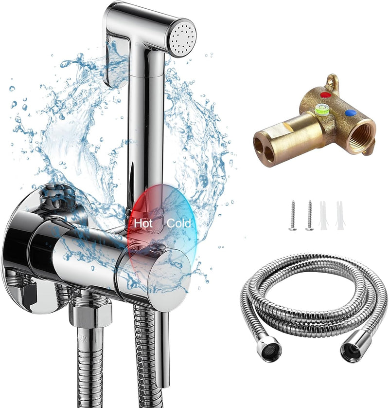 Aluminium Handheld Bidet Sprayer With 59-Inch Stainless Steel Bidet Hose, Hot and Cold Water Mixing Sprayer Kit for Toilet Bidet Sprayer Cloth Bathroom Diaper Sprayer for Shower and Personal Hygiene ﻿