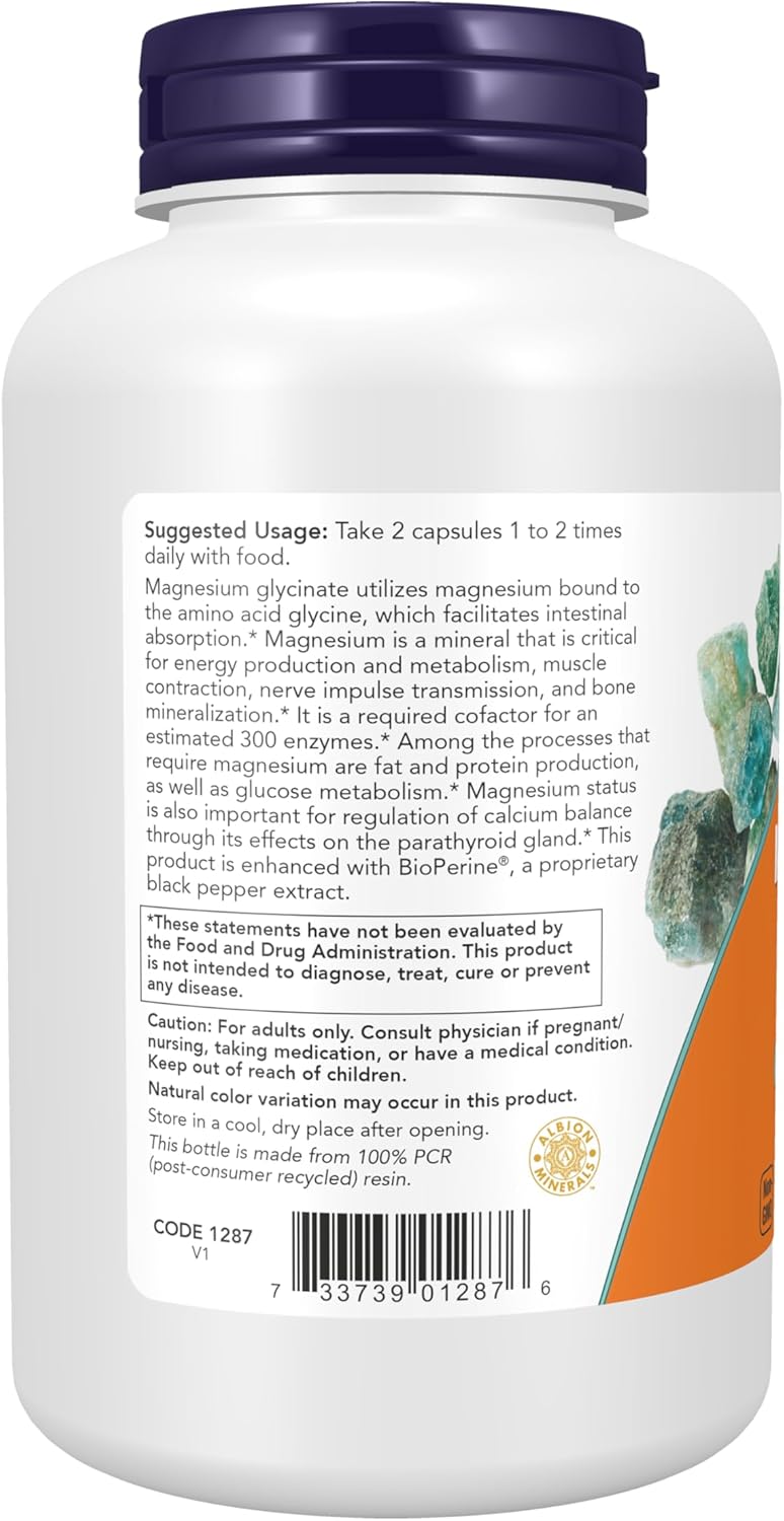 Foods Magnesium Glycinate with BioPerine Highly Absorbable Chelated Magnesium for Muscle Relaxation & Nervous System Support & Sleep & Calm 180 Veg Capsules
