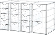 4 Pack Small Clear Stackable Storage Drawers,Acrylic Bathroom Makeup Organizer,Plastic Storage Bins For Vanity, Undersink, Kitchen Cabinets, Pantry, Home Organization - 16 drawer-4 set